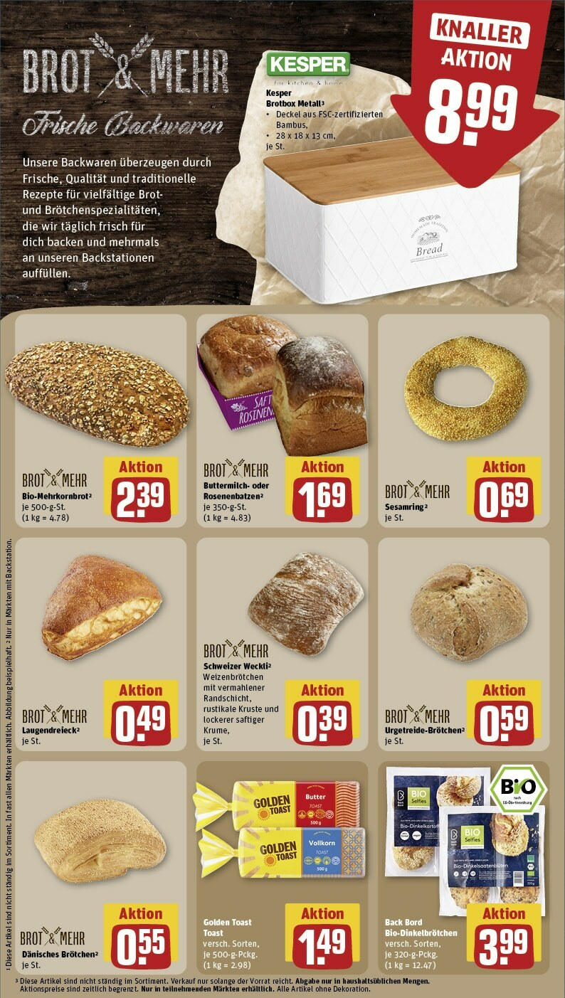 Rewe Prospekt 	 (ab 22.04.2024) zum Blättern » Angebote | Seite: 12 | Produkte: Butter, Rosinen, Brot, Saft
