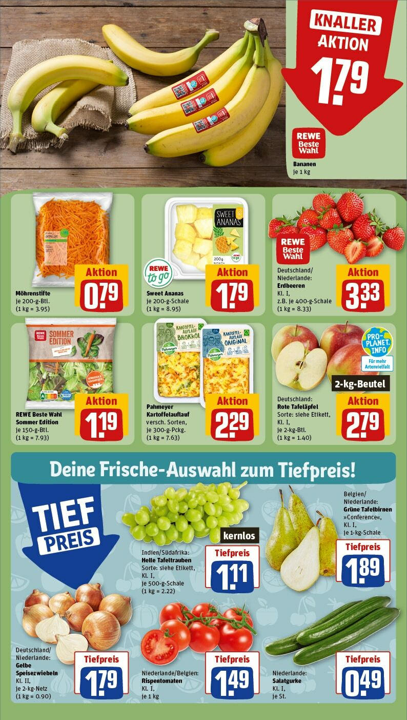 Rewe Prospekt 	 (ab 22.04.2024) zum Blättern » Angebote | Seite: 8 | Produkte: Bananen, Ananas, Gemüse, Erdbeeren