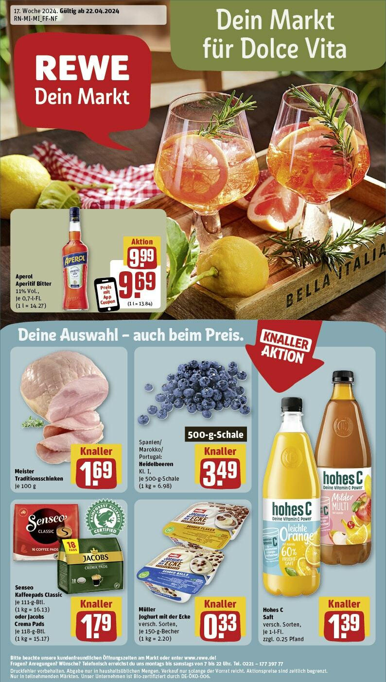 Rewe Prospekt 	 (ab 22.04.2024) zum Blättern » Angebote | Seite: 1 | Produkte: Joghurt, Saft