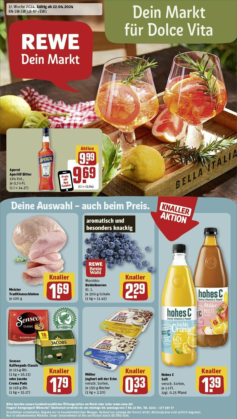 Rewe Prospekt 	 (ab 22.04.2024) zum Blättern » Angebote | Seite: 1 | Produkte: Joghurt, Saft