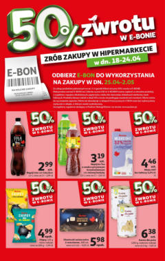 Pogląd gazetki "Oferta 50% zwrotu w e-bonie Hipermarket" ze sklepu Auchan ważnej od 18.04.2024