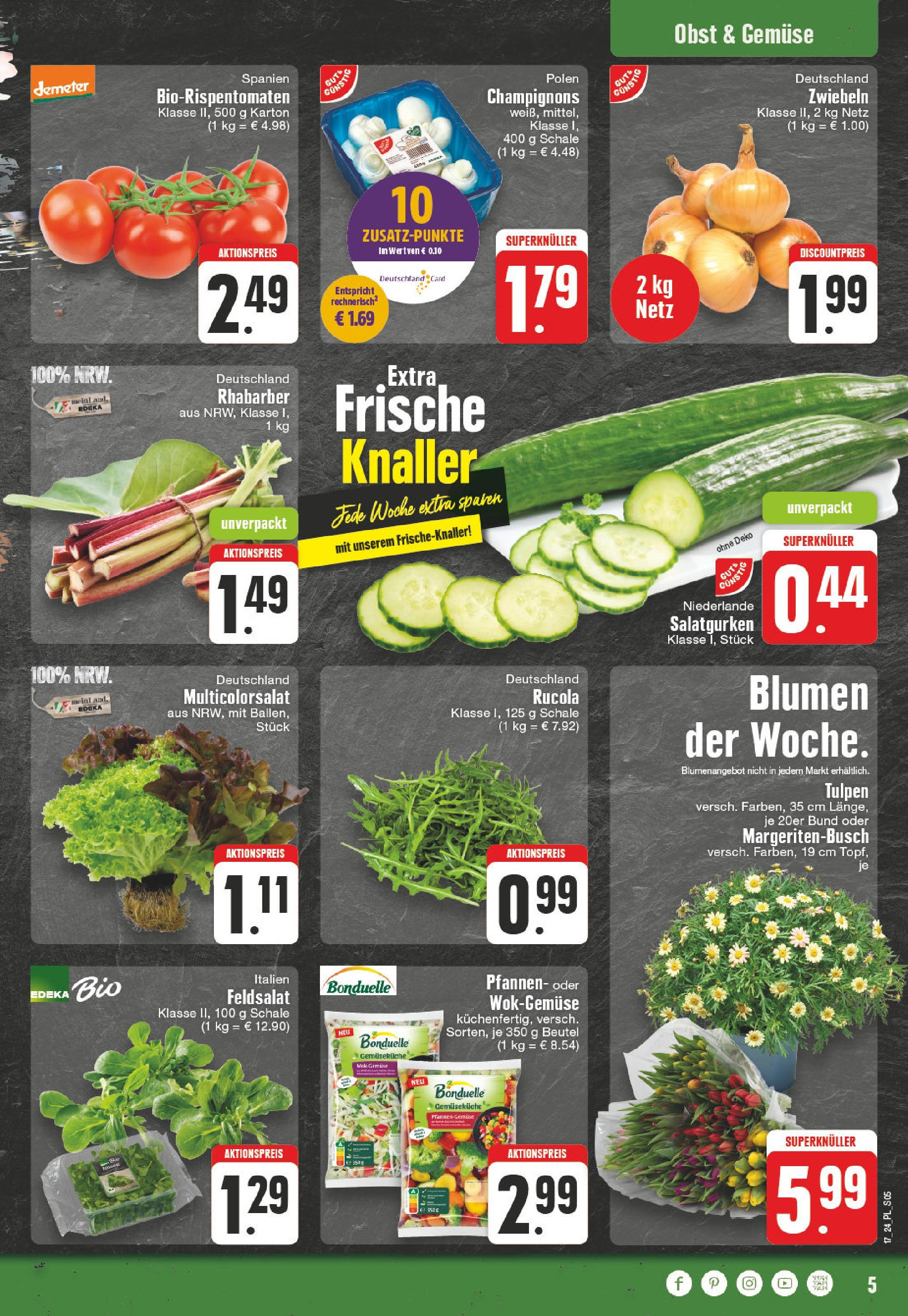 E center Prospekt 	 (ab 22.04.2024) zum Blättern | Seite: 5 | Produkte: Champignons, Zwiebeln, Gemüse, Obst