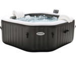 Hornbach Aufblasbarer Whirlpool Intex Pure Spa 79 Octagon Bubble Jet 128458 mit integriertem Kalkschutz- und Salzwassersystem, 4 Hochleistungs-Jetdüsen, Thermo-Bodenschutzplane, Thermoabdeckung, entnehmbare Fernbedienung und 2 aufblasbare Kopfkissen schwarz