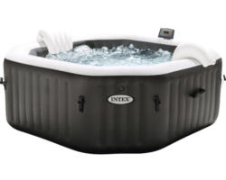 Aufblasbarer Whirlpool Intex Pure Spa 79 Octagon Bubble Jet 128458 mit integriertem Kalkschutz- und Salzwassersystem, 4 Hochleistungs-Jetdüsen, Thermo-Bodenschutzplane, Thermoabdeckung, entnehmbare Fernbedienung und 2 aufblasbare Kopfkissen schwarz