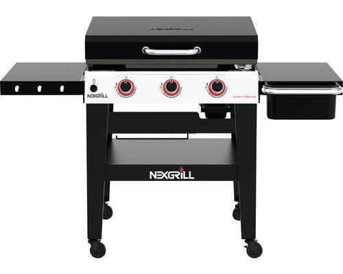 Gasgrill Nexgrill 3 Brenner schwarz inkl. Ablage,Emaillierte Gusseisen Plancha-Platte,Grillpfanne,Hitzebeständiger Griff,Klappbarer Seitentisch,Seitenablage,Seitentisch Grillrost