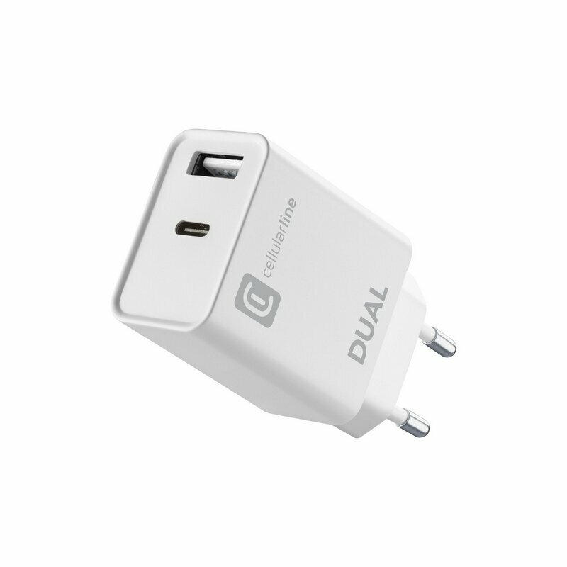 Зарядно устройство Cellularline PD 220V USB+USB-C 20W