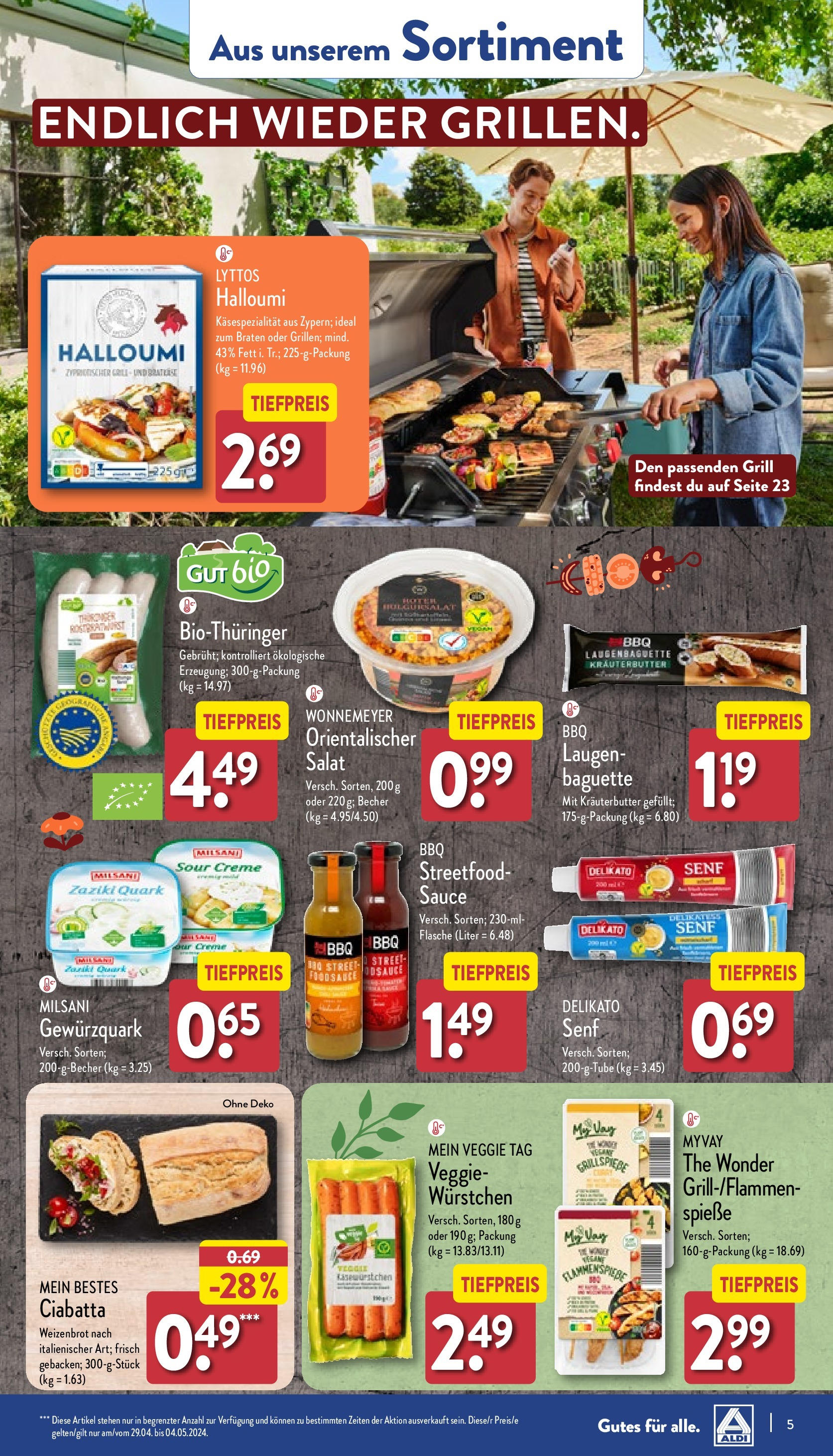Aldi Prospekt 	 (ab 29.04.2024) » Angebote Online | Seite: 5 | Produkte: Grill, Kräuterbutter, Spieße, Salat
