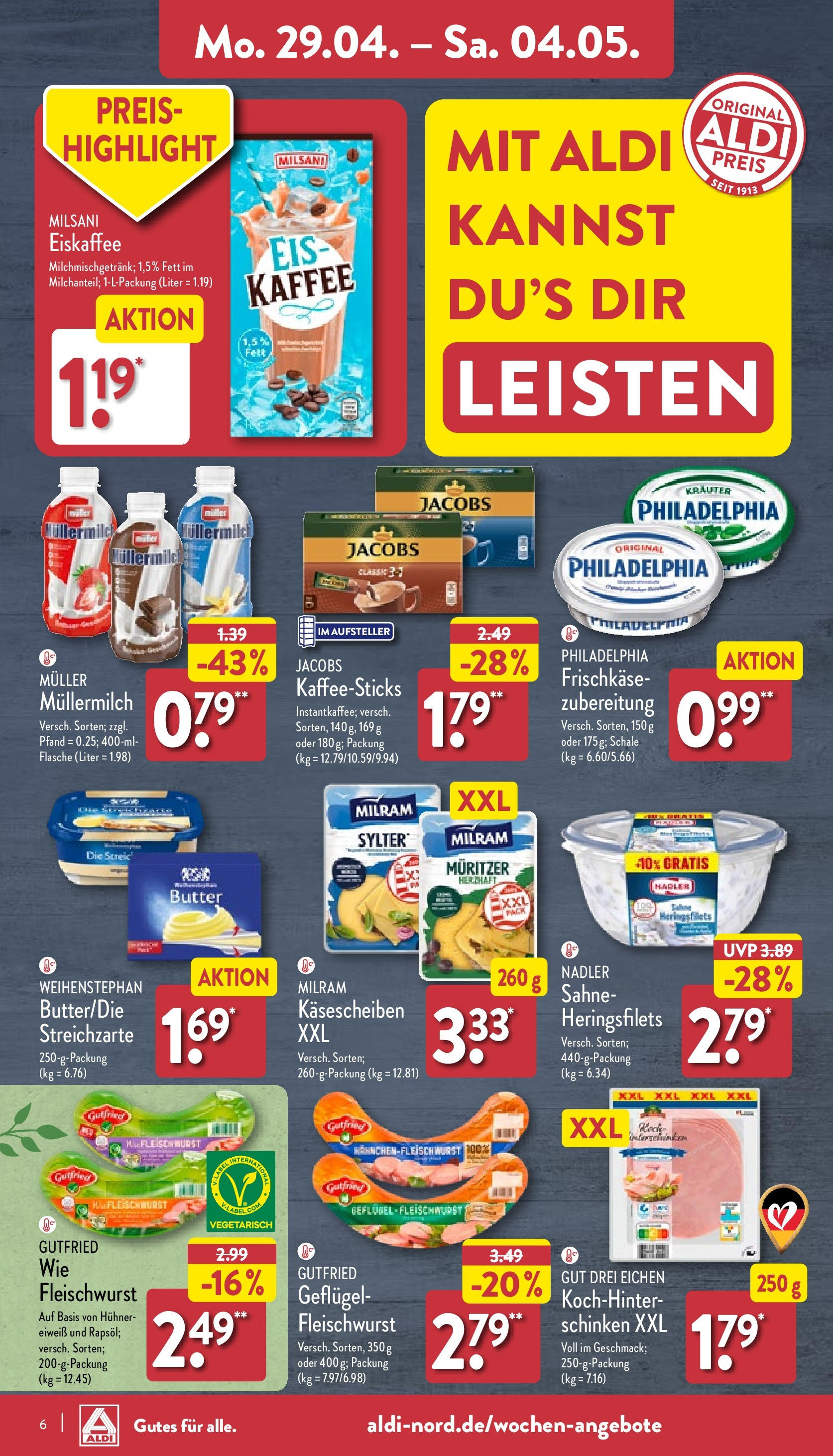Aldi Prospekt 	 (ab 29.04.2024) » Angebote Online | Seite: 6 | Produkte: Butter, Kaffee, Schinken, Sahne