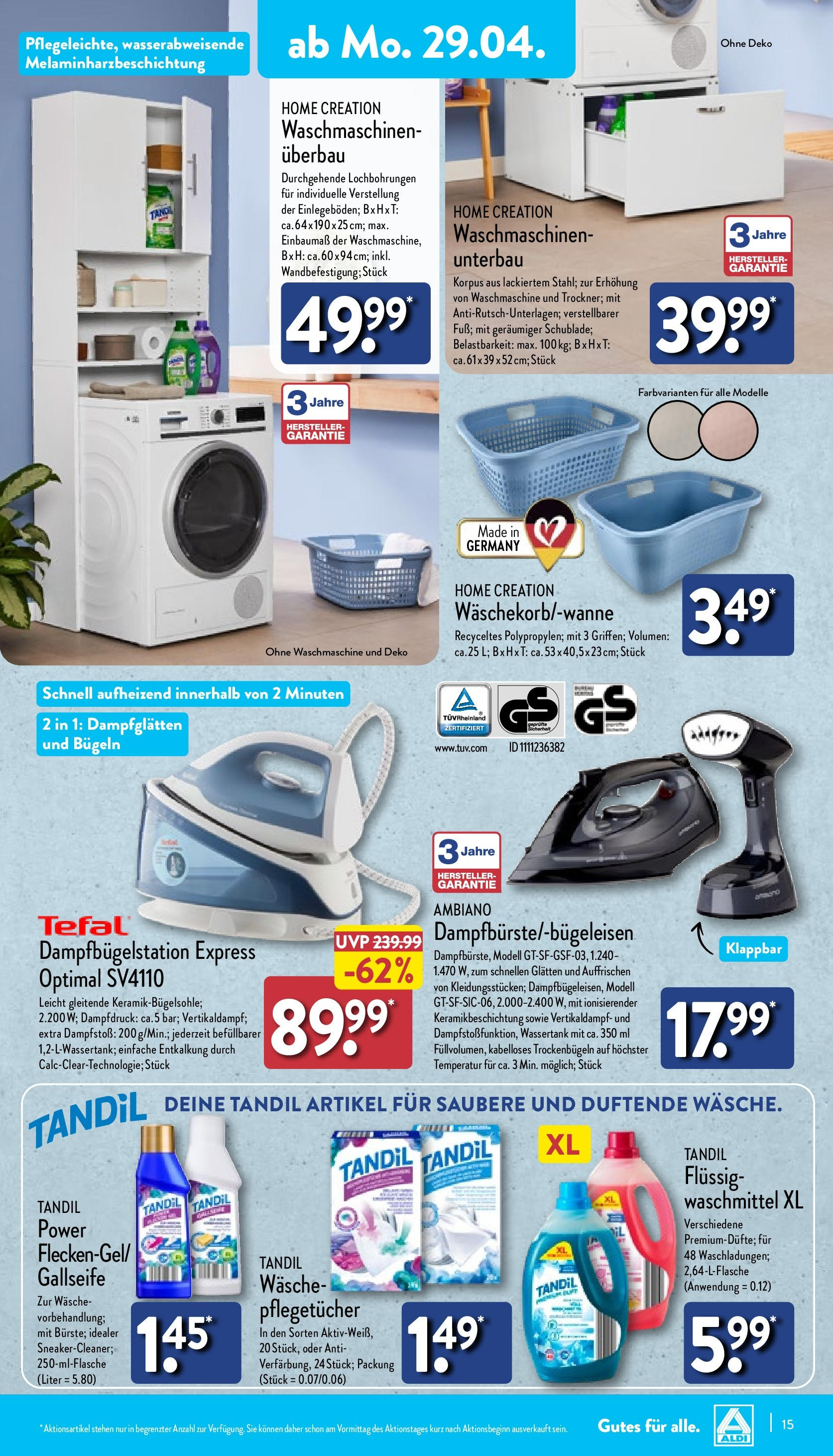 Aldi Prospekt 	 (ab 29.04.2024) » Angebote Online | Seite: 15 | Produkte: Waschmaschine, Waschmittel