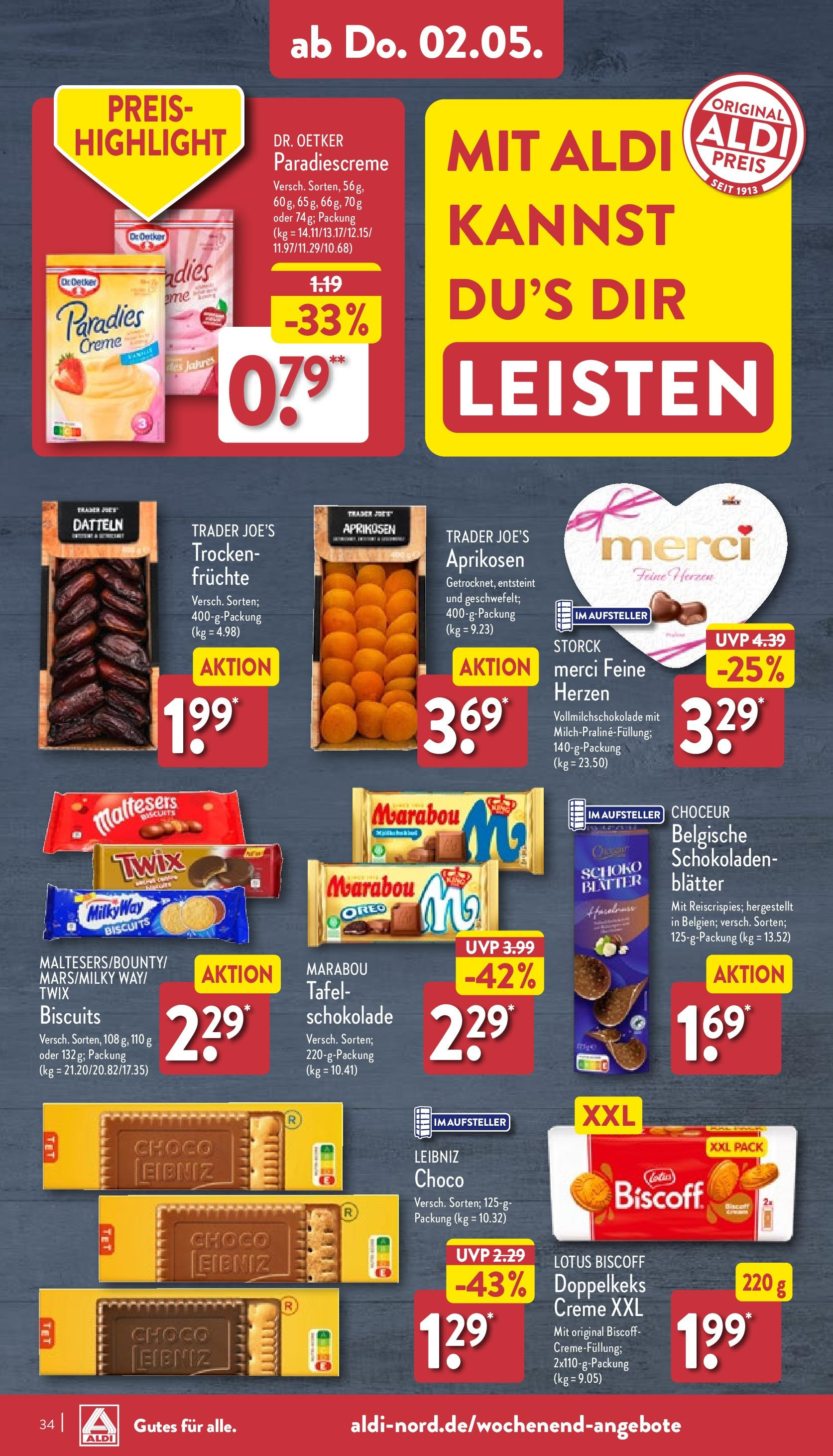 Aldi Prospekt 	 (ab 29.04.2024) » Angebote Online | Seite: 34 | Produkte: Schokolade, Creme, Twix