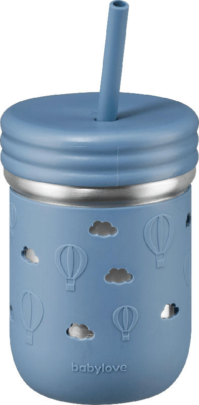 babylove Trinkhalmbecher aus Edelstahl mit Silikon blau, 250 ml