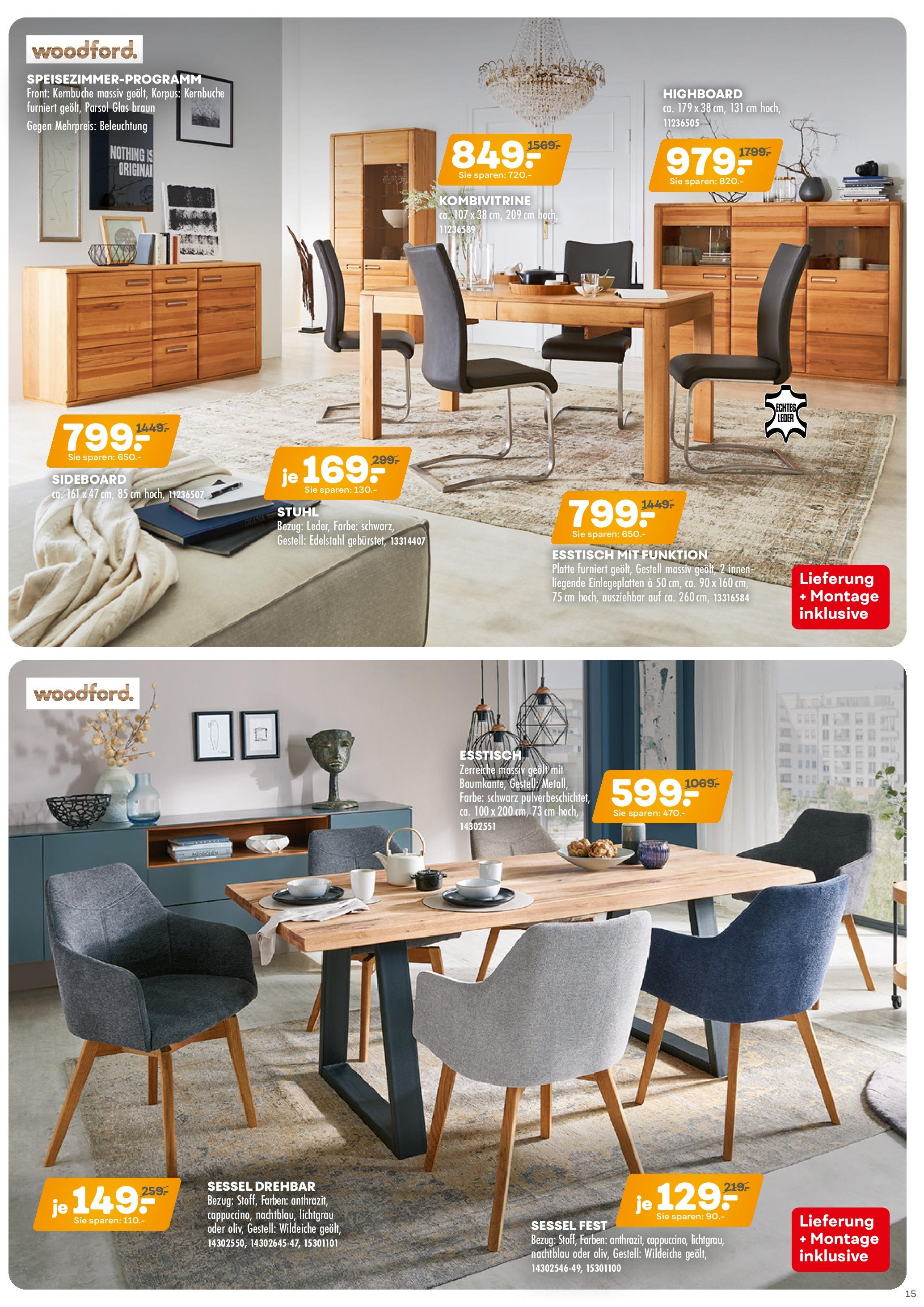 Möbel Kraft Prospekt 	 (ab 08.05.2024) zum Blättern | Seite: 15 | Produkte: HIghboard, Esstisch, Sessel, Stuhl