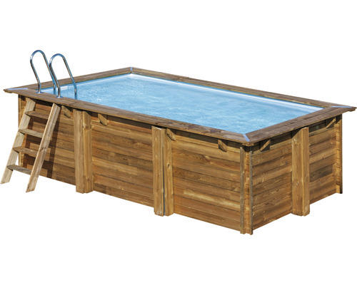 Aufstellpool Holzpool Gre eckig 420x270x117 cm inkl. Sandfilteranlage, Skimmer und Leiter Holz