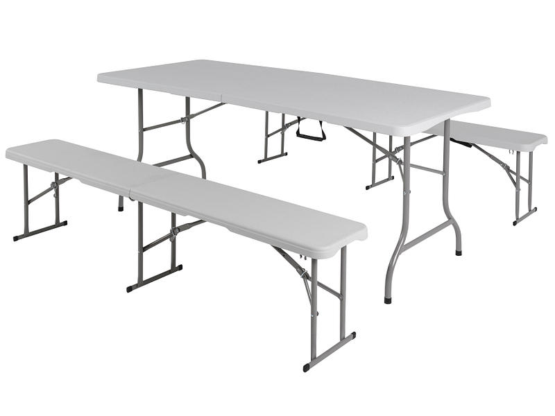 Set table et bancs FIGARI Métal blanc