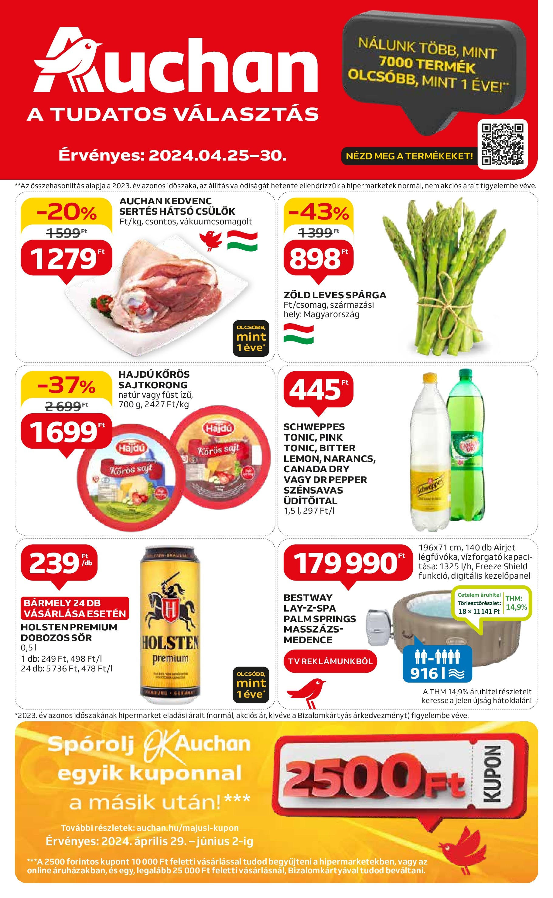 Auchan  Akciós újság - 2024.04.25. -tól/töl > akció, szórólap 🛍️ | Oldal: 1 | Termékek: TV, Medence, Sajt, Dobozos sör