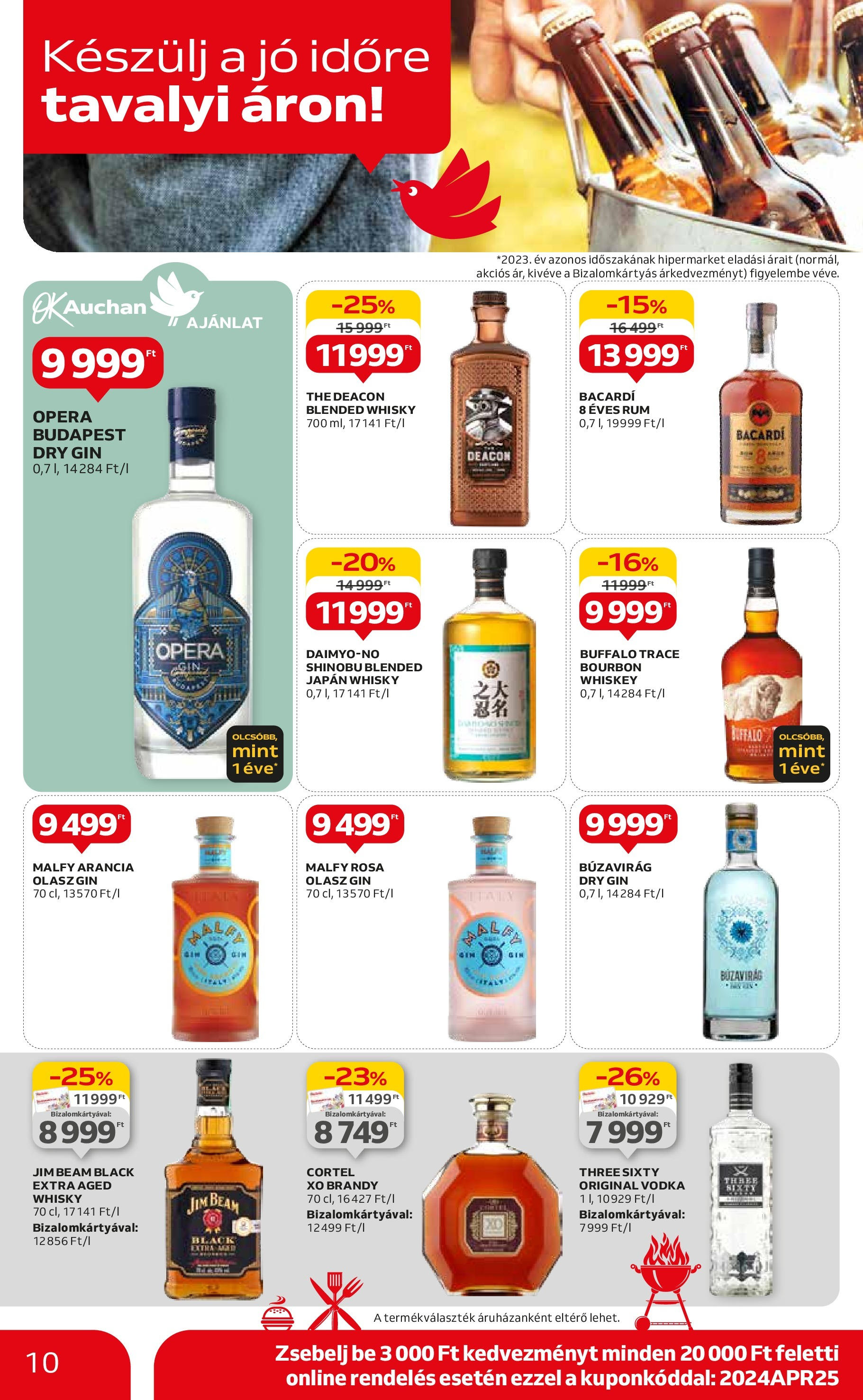 Auchan  Akciós újság - 2024.04.25. -tól/töl > akció, szórólap 🛍️ | Oldal: 10 | Termékek: Whiskey, Bourbon, Brandy, Gin