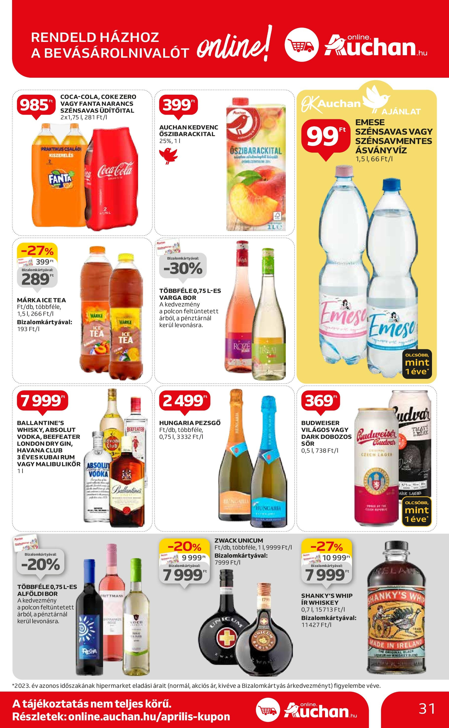 Auchan  Akciós újság - 2024.04.25. -tól/töl > akció, szórólap 🛍️ | Oldal: 31 | Termékek: Ice tea, Pezsgő, Narancs, Vodka