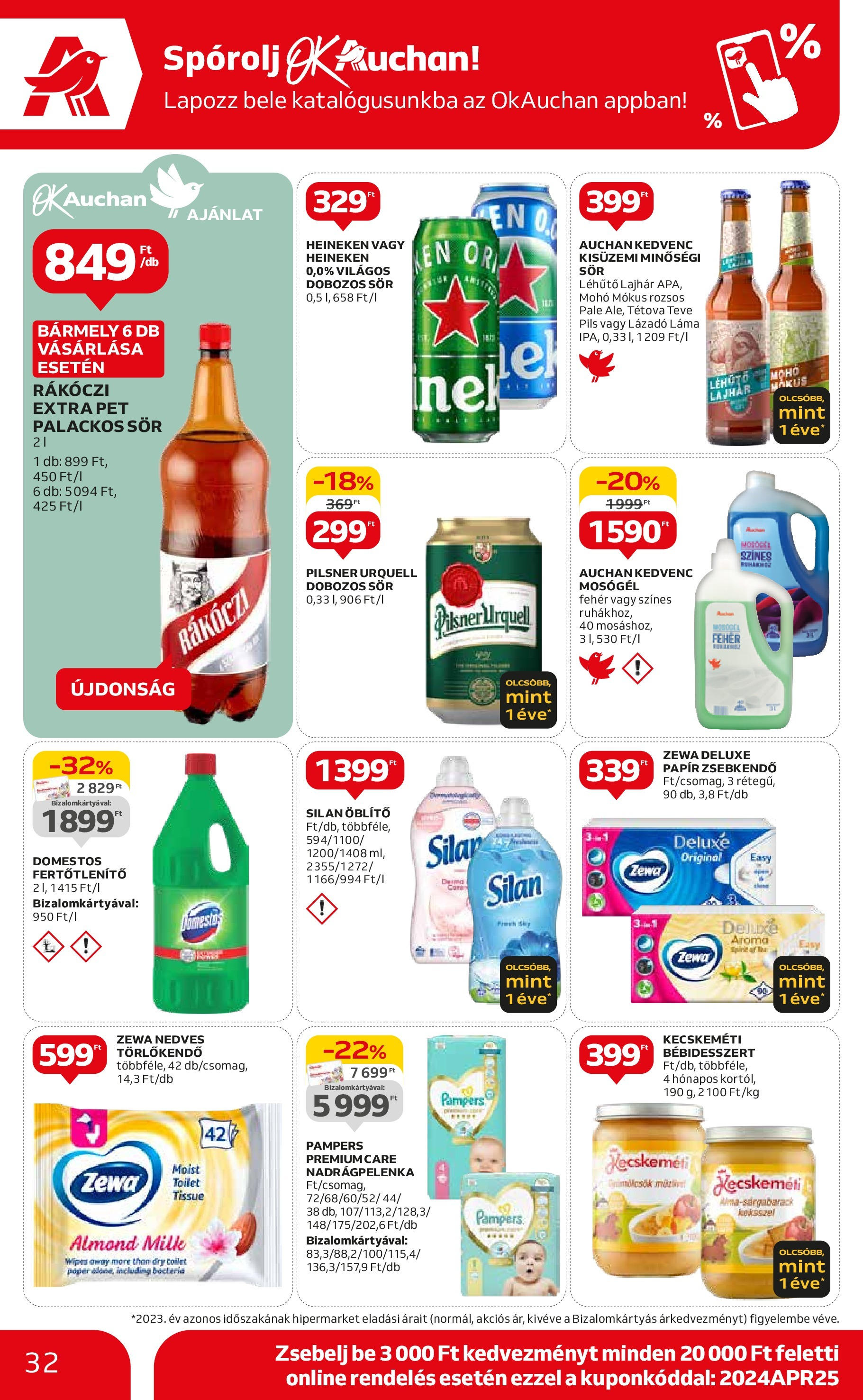 Auchan  Akciós újság - 2024.04.25. -tól/töl > akció, szórólap 🛍️ | Oldal: 32 | Termékek: Tévé, Pilsner urquell, Törlőkendő, Dobozos sör