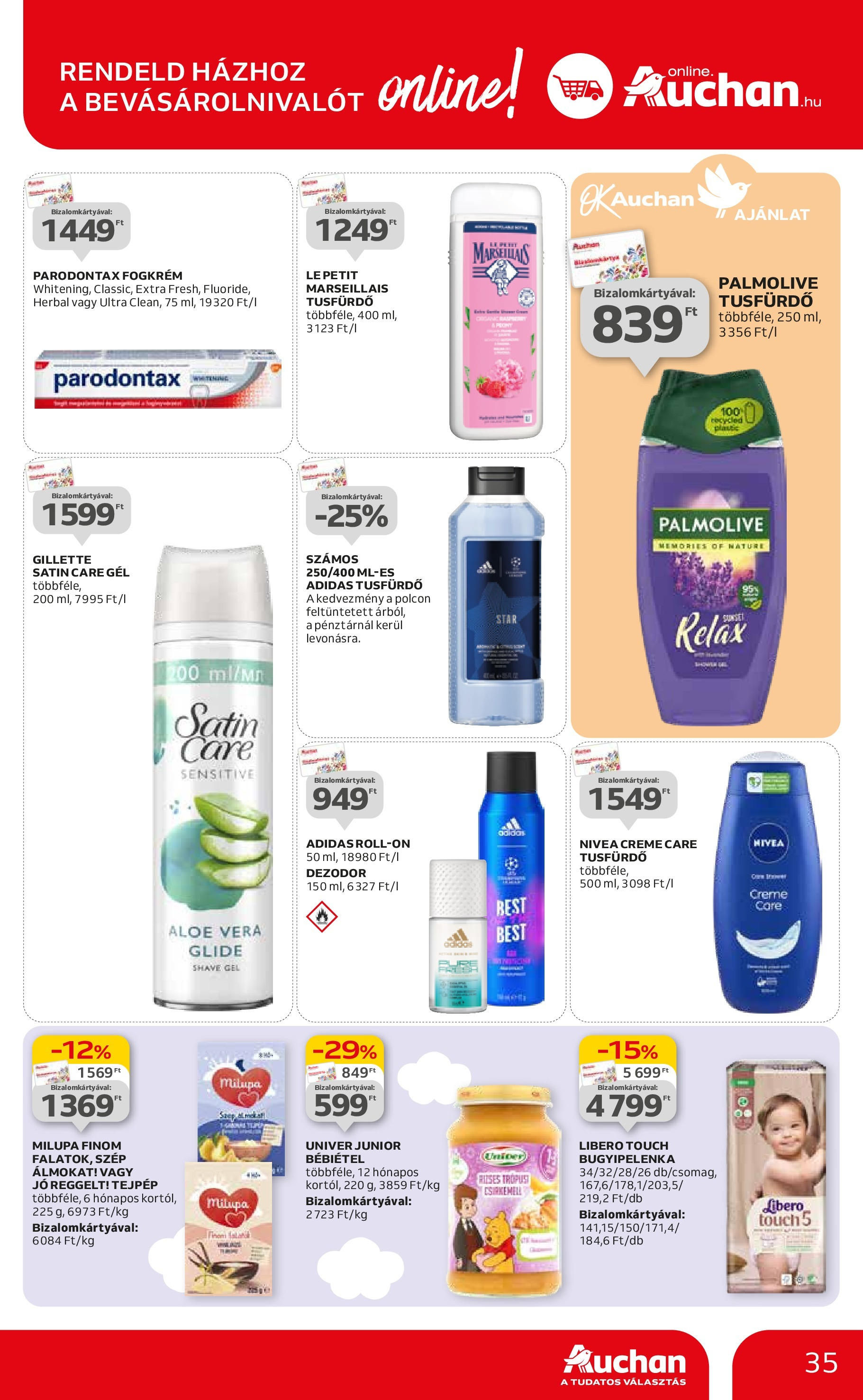 Auchan  Akciós újság - 2024.04.25. -tól/töl > akció, szórólap 🛍️ | Oldal: 35 | Termékek: Aloe vera, Tusfürdő, Dezodor, Csirkemell