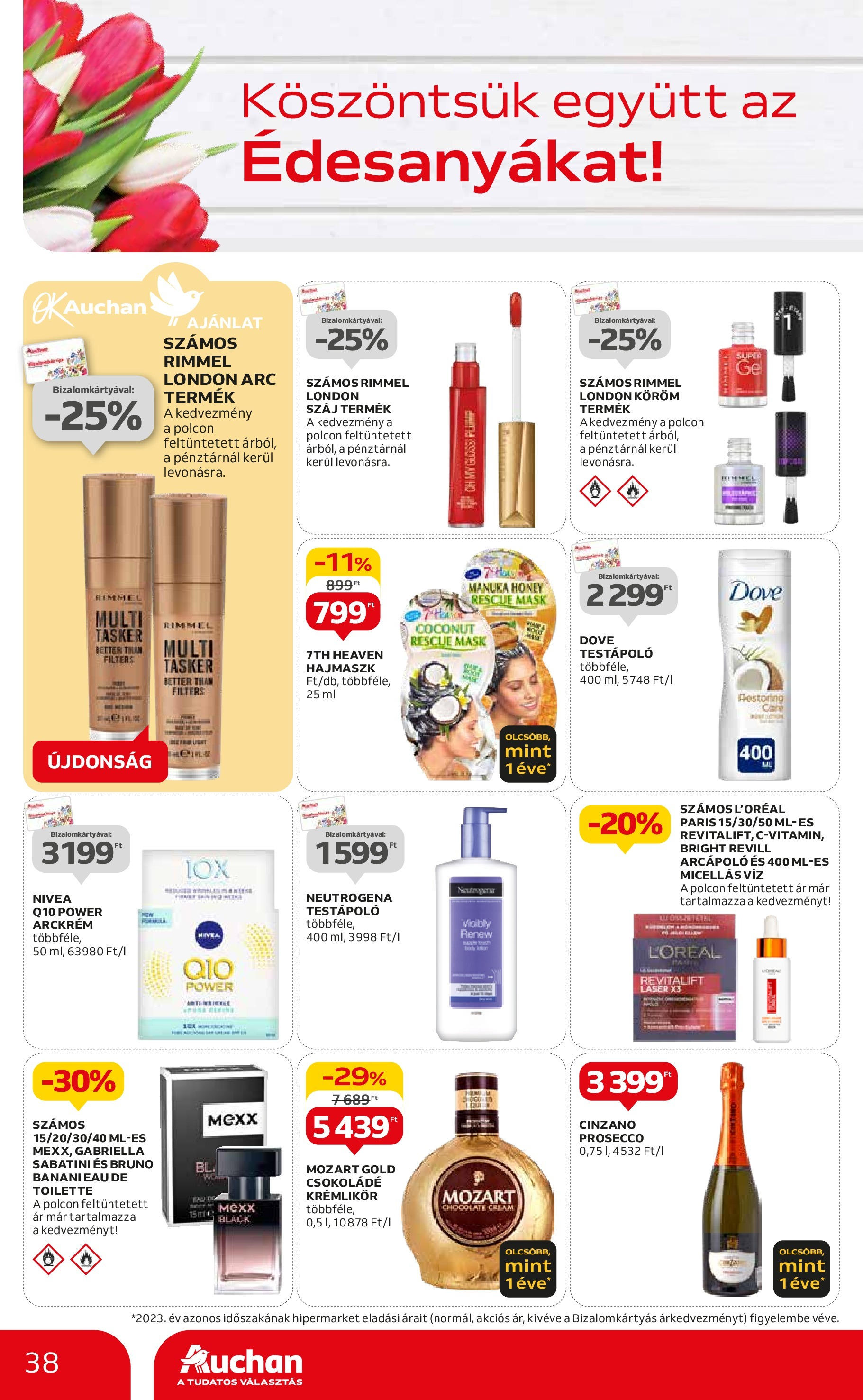 Auchan  Akciós újság - 2024.04.25. -tól/töl > akció, szórólap 🛍️ | Oldal: 38 | Termékek: Krémlikőr, Micellás víz, Arckrém, Csokoládé