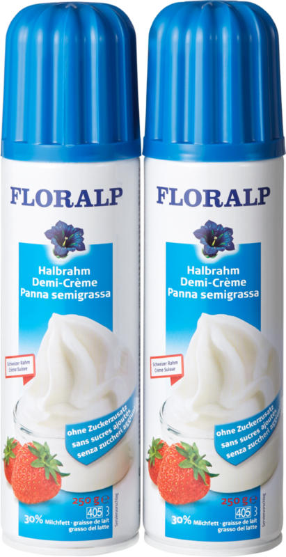 Floralp Halbrahm, UHT, 30% Milchfett, ohne Zuckerzusatz, 2 x 250 g