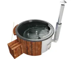 Aufstellbarer Whirlpool Buschbeck Saphir 180 mit Filterstystem, Hydrodüsen, Holzofen und Isolierabdeckung anthrazit