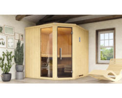 Elementsauna Weka Varberg 3 inkl. 7,5 kW Ofen u.digitaler Steuerung mit Fenster und graphitfarbiger Ganzglastüre