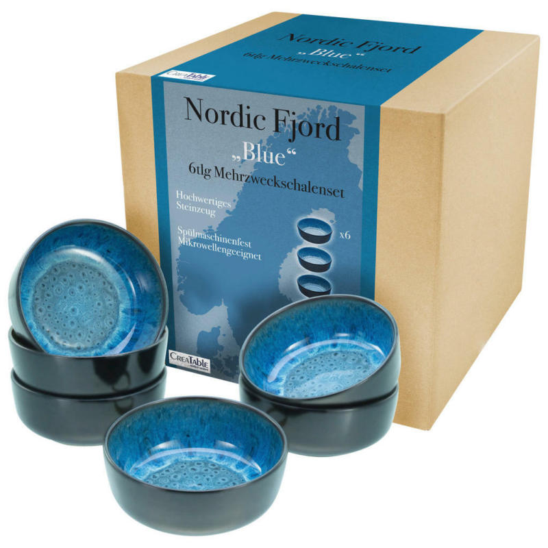 CreaTable Schalen-Set Nordic Fjord Blue blau Steinzeug D: ca. 15,5 cm
