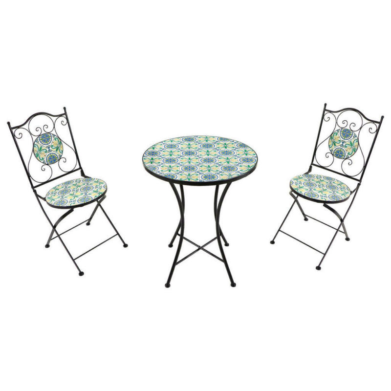 AXI Outdoor Living Bistroset Amélie Mosaik blau Metall B/H/L: ca. 60x92x60 cm