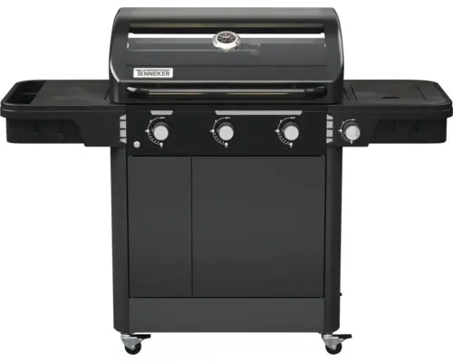 Tenneker® Gasgrill Halo Gasgrill Power Zone TG 3 156,4 x 61 x 117,5 cm 3-Brenner + Seitenbrenner, gusseiserner Rost, Platform System, Glaseinsatz im Deckel