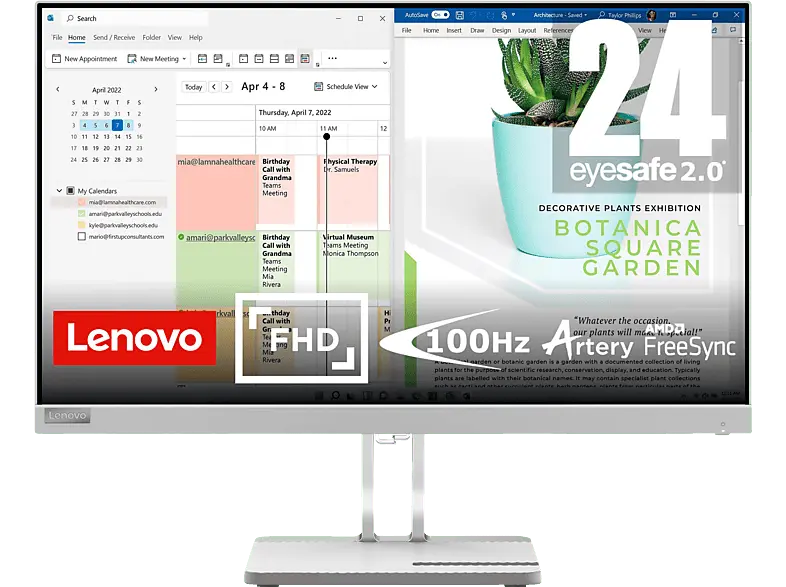 LENOVO L24e-40 23,8 Zoll Monitor, Full-HD, 6 ms Reaktionszeit, 250 cd/m², 100 Hz, Cloud Grey