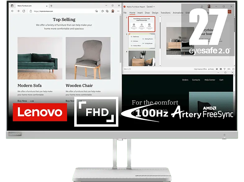 LENOVO L27e-40 27 Zoll Monitor, Full-HD, 6 ms Reaktionszeit, 300 cd/m², 100 Hz, Cloud Grey