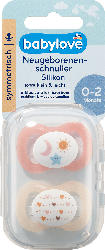 babylove Schnuller für Neugeborene symmetrisch, Silikon, peach/creme, 0-2 Monate