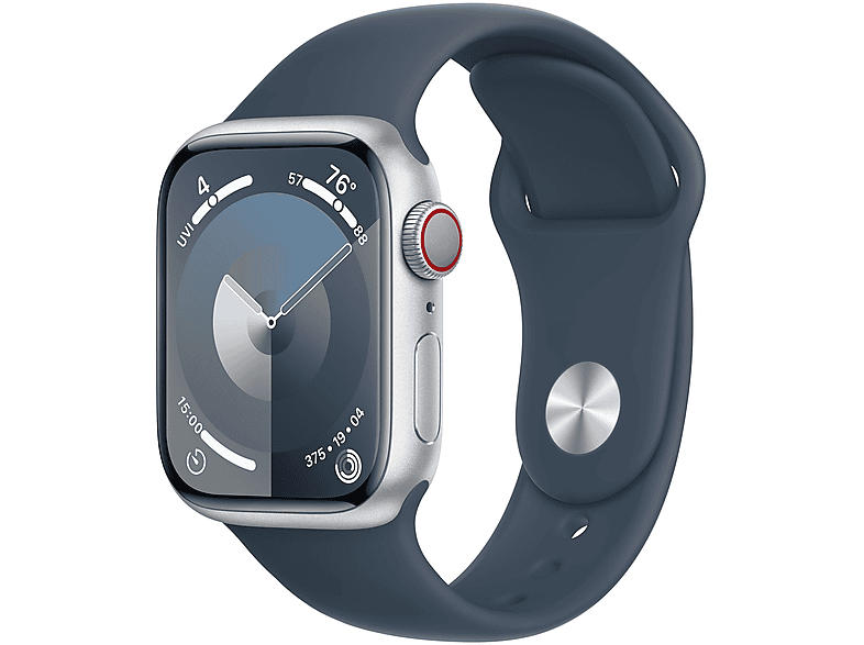 Apple Watch Series 9 GPS + Cellular 41mm Aluminiumgehäuse, Sportarmband S/M, Silber/Sturmblau; Smartwatch