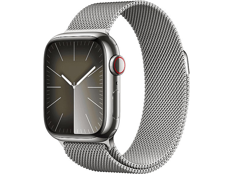 Apple Watch Series 9 GPS + Cellular 41mm Edelstahlgehäuse, Milanaise Armband, Silber; Smartwatch
