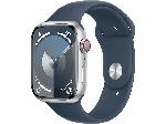 MediaMarkt Apple Watch Series 9 GPS + Cellular 45mm Edelstahlgehäuse, Sportarmband M/L, Silber/Sturmblau; Smartwatch - bis 01.05.2024