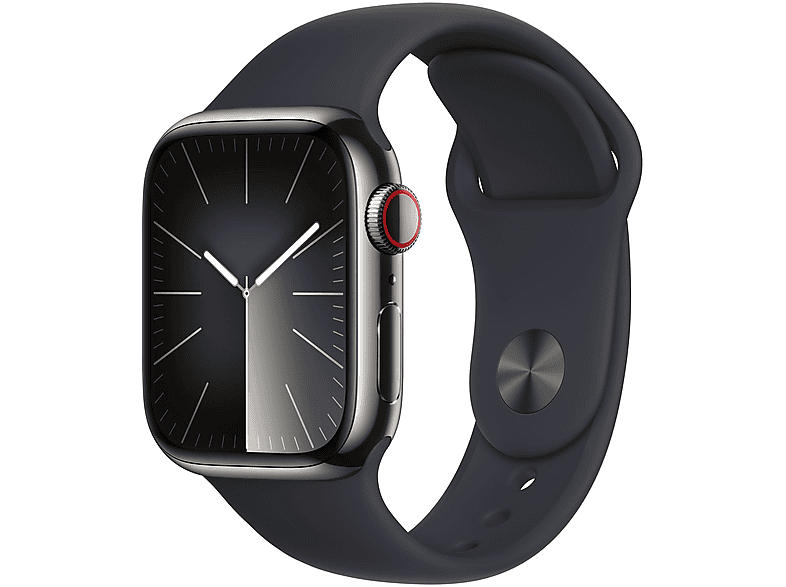 APPLE Watch Series 9 GPS + Cellular 41mm Edelstahlgehäuse, Sportarmband M/L, Graphit/Mitternacht; Smartwatch