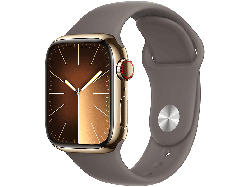 Apple Watch Series 9 GPS + Cellular 41mm Edelstahlgehäuse, Sportarmband M/L, Gold/Tonbraun; Smartwatch