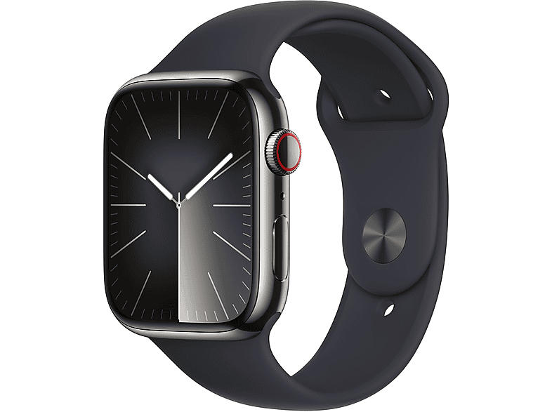 Apple Watch Series 9 GPS + Cellular 45mm Edelstahlgehäuse, Sportarmband S/M, Graphit/Mitternacht; Smartwatch