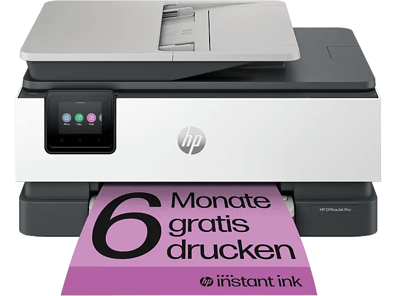 HP OfficeJet Pro 8134e, Faxfunktion, 10 S/min Farbe, HP+ 6 Monate Instant Ink, Multifunktionsdrucker, WLAN, Tintendruck, Silber/Schwarz
