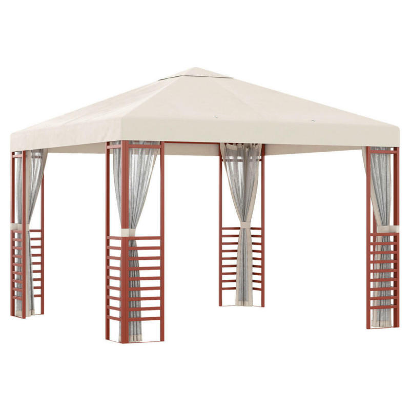 Outsunny Pavillon mit Fliegennetzen beige Polyester B/H/L: ca. 296x260x296 cm