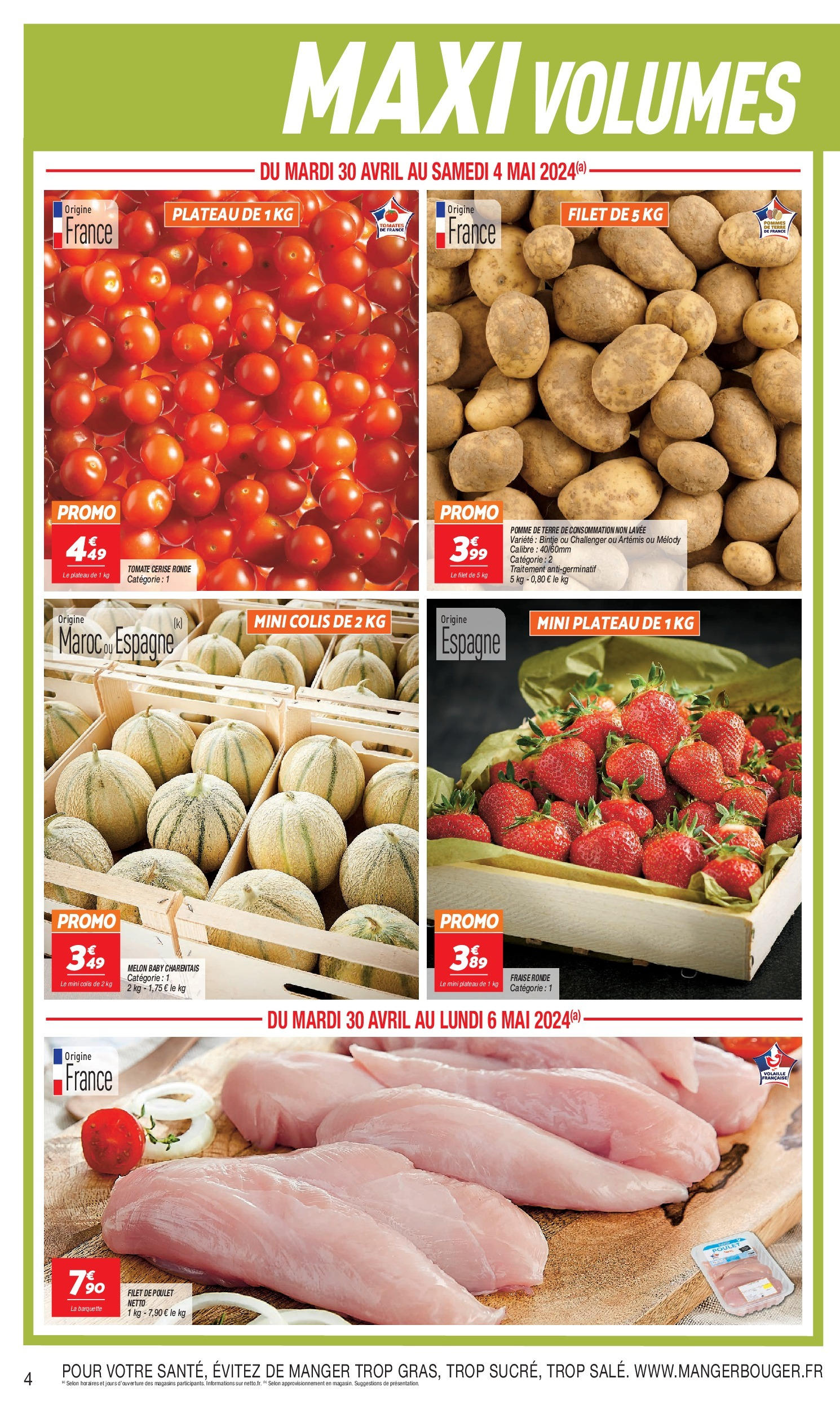 Netto Catalogue - Livry-Gargan à partir du 30/04/2024 - promo en ligne | Page: 4 | Produits: Fraise, Melon, Pomme de terre, Pommes