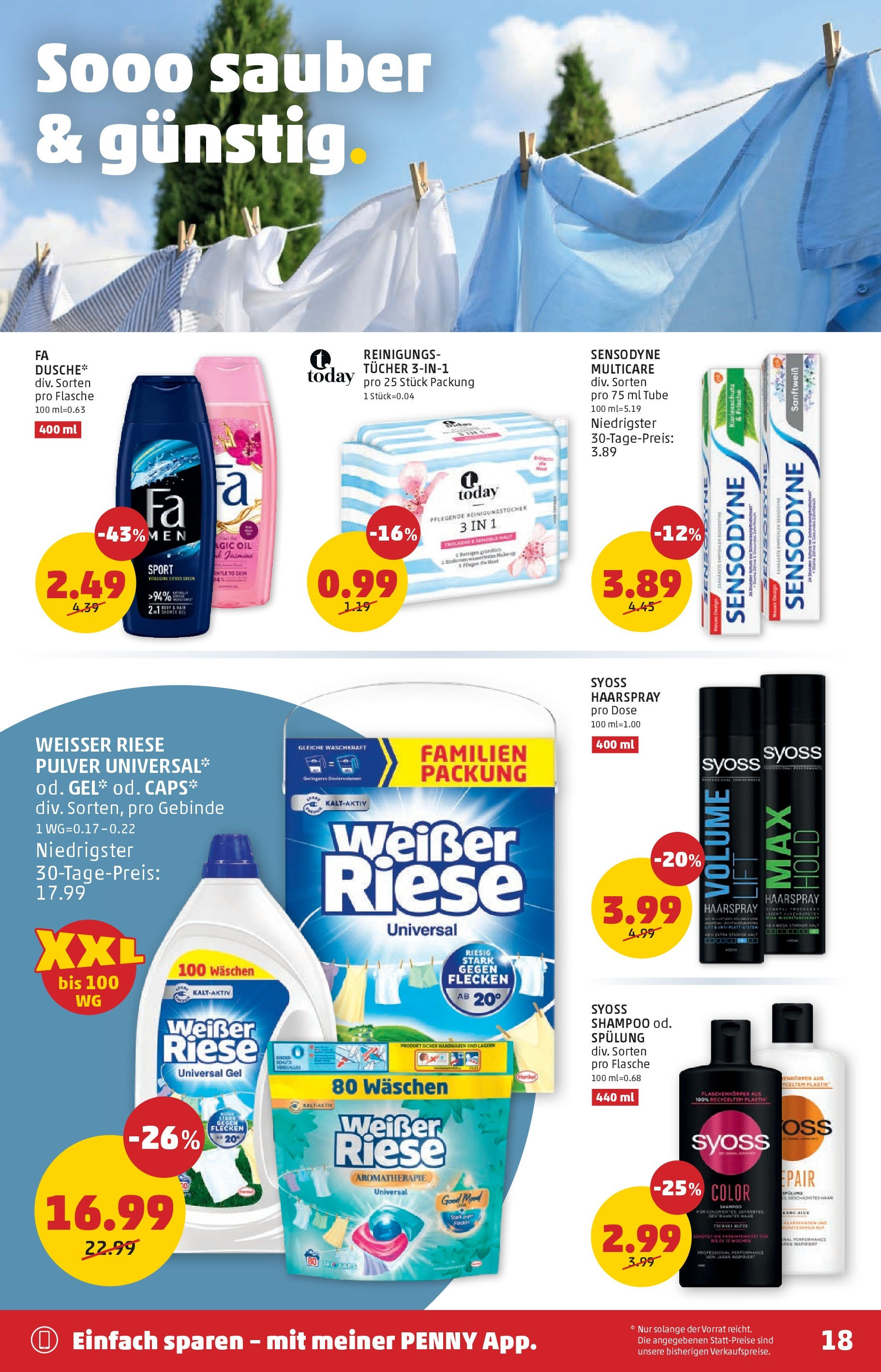 Penny Markt Flugblatt - Kärnten ab (08.05.2024) - Angebote, Prospekt | Seite: 18 | Produkte: Dusche, Spülung, Haarspray, Reinigungstücher