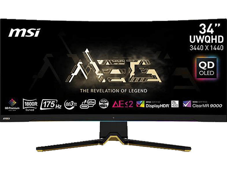 MSI MEG 342CDE QD OLED Curved Gaming Monitor, 34 Zoll, UWQHD, 175Hz, 0.03ms GTG, OLED, 250nits, Schwarz