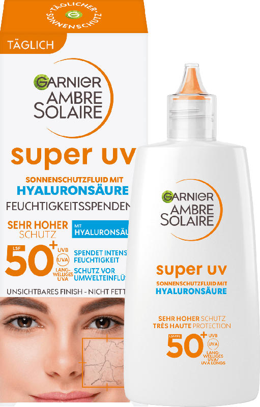 Garnier Ambre Solaire Sonnenschutz Fluid mit Hyaluronsäure LSF 50+