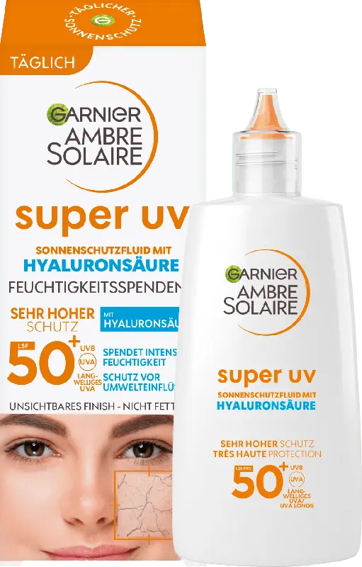 Garnier Ambre Solaire Sonnenschutz Fluid mit Hyaluronsäure LSF 50+