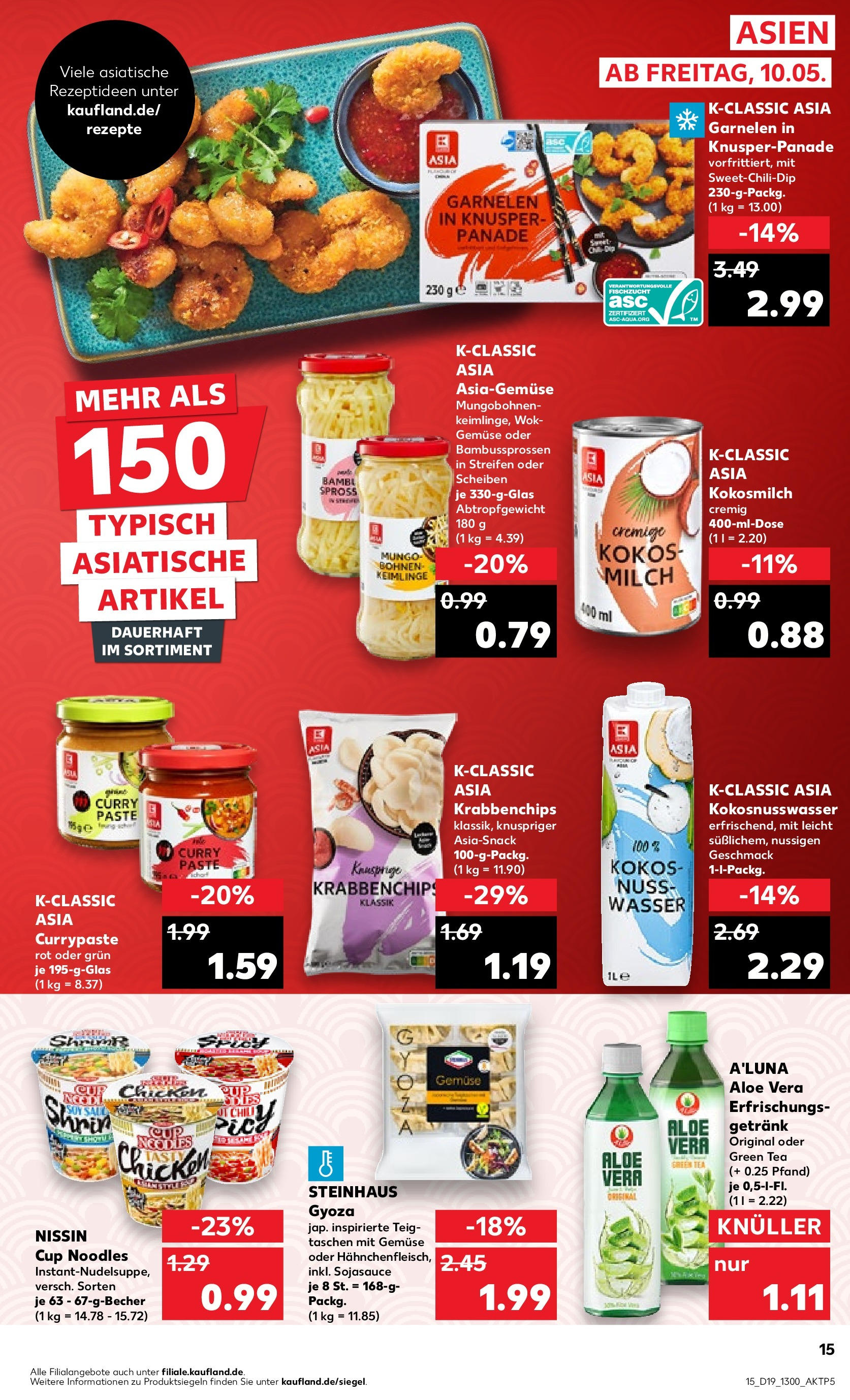 Kaufland - Nordrhein - Westfalen (ab 10.05.2024) » Angebote Online zum Blättern | Seite: 15 | Produkte: Milch, Garnelen, Wasser, Gemüse