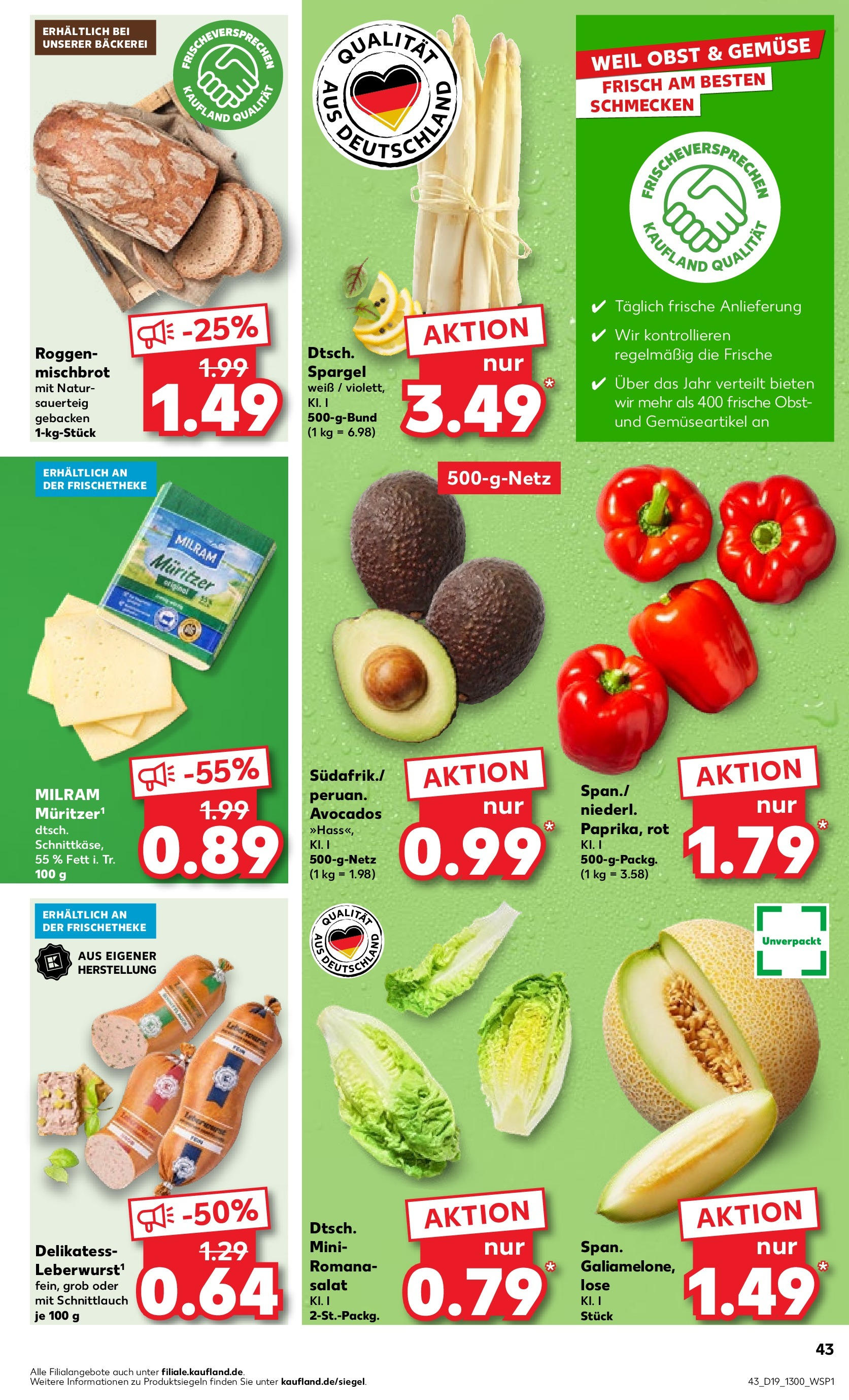 Kaufland - Nordrhein - Westfalen (ab 10.05.2024) » Angebote Online zum Blättern | Seite: 43 | Produkte: Bäckerei, Spargel, Obst, Salat