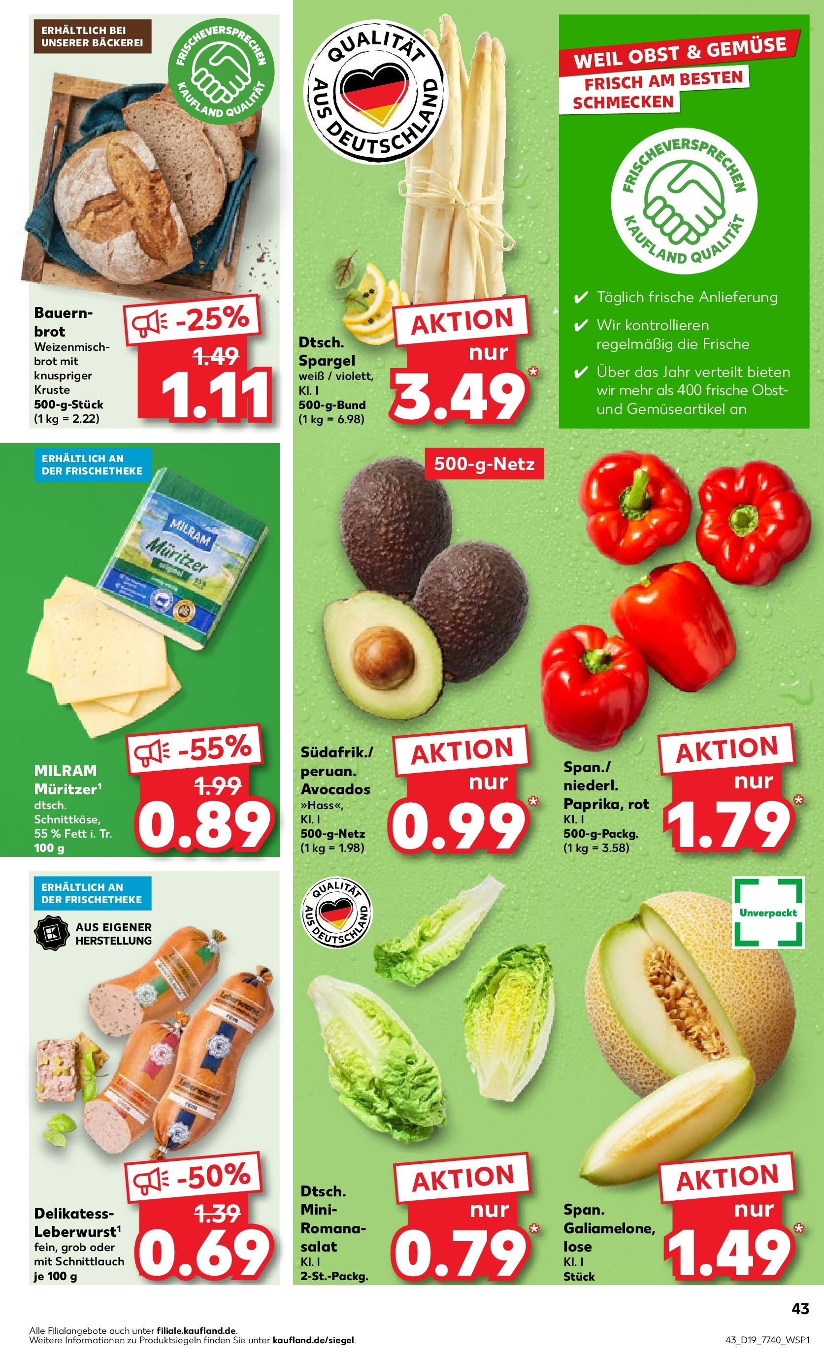 Kaufland - Rheinland-Pfalz (ab 10.05.2024) » Angebote Online zum Blättern | Seite: 43 | Produkte: Bäckerei, Spargel, Gemüse, Salat