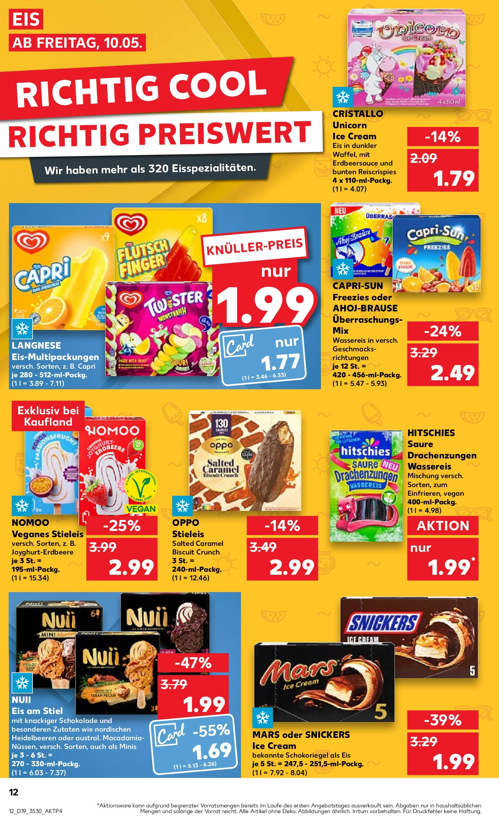 Kaufland Prospekt 	 (ab 10.05.2024) » Angebote Online zum Blättern | Seite: 12 | Produkte: Schokolade, Snickers, Mars, Eis